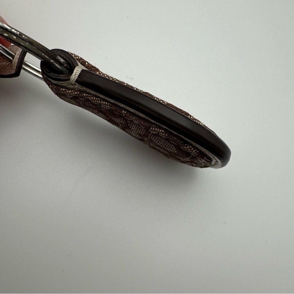 Vintage Coach Signature Jacquard Key Fob Brown Khaki Ivory Leather - Picture 9 of 13
